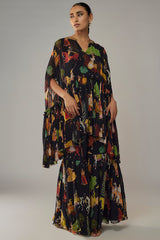 Black Georgette Mughal Printed Sharara Set