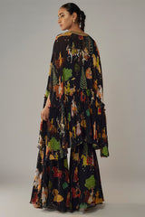 Black Georgette Mughal Printed Sharara Set