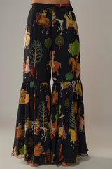 Black Georgette Mughal Printed Sharara Set