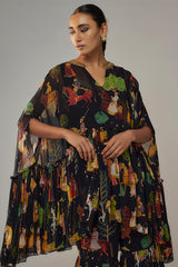 Black Georgette Mughal Printed Sharara Set