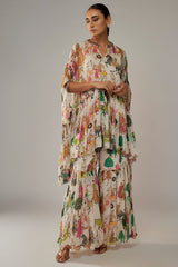 Ivory Georgette Mughal Printed Sharara Set