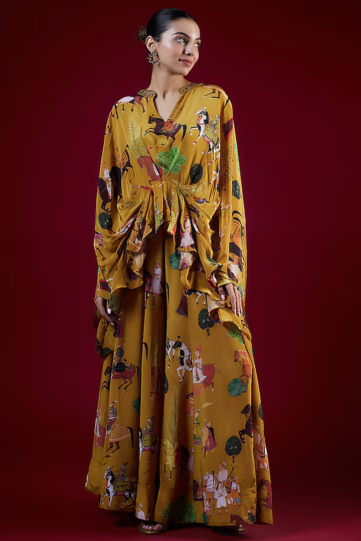 Mango Yellow Crepe Hand Embroidered Co-Ord Set