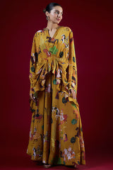 Mango Yellow Crepe Hand Embroidered Co-Ord Set