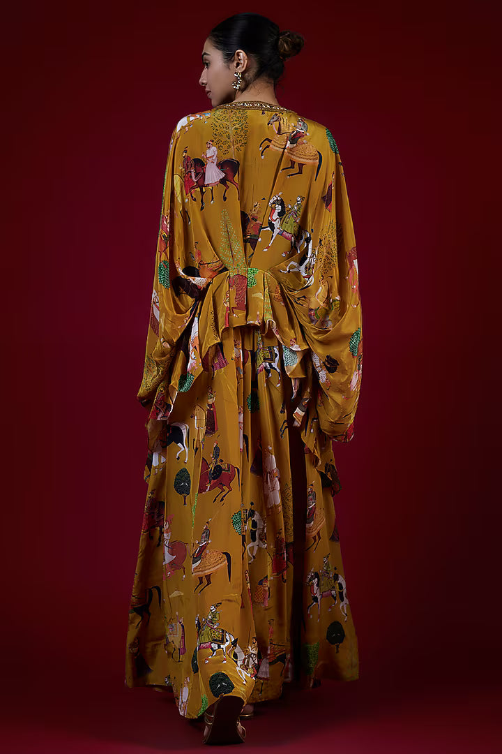 Mango Yellow Crepe Hand Embroidered Co-Ord Set