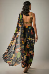 Black Georgette Pre-Stitched Saree Set