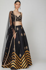 Black Embroidered Lehenga Set