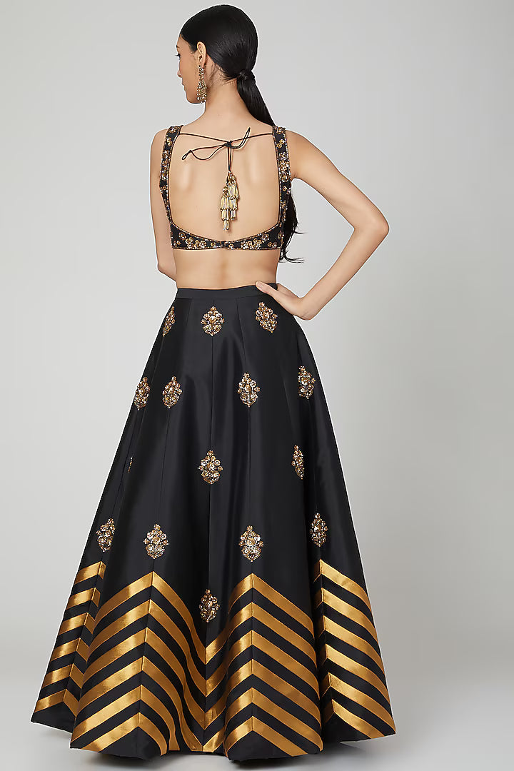 Black Embroidered Lehenga Set