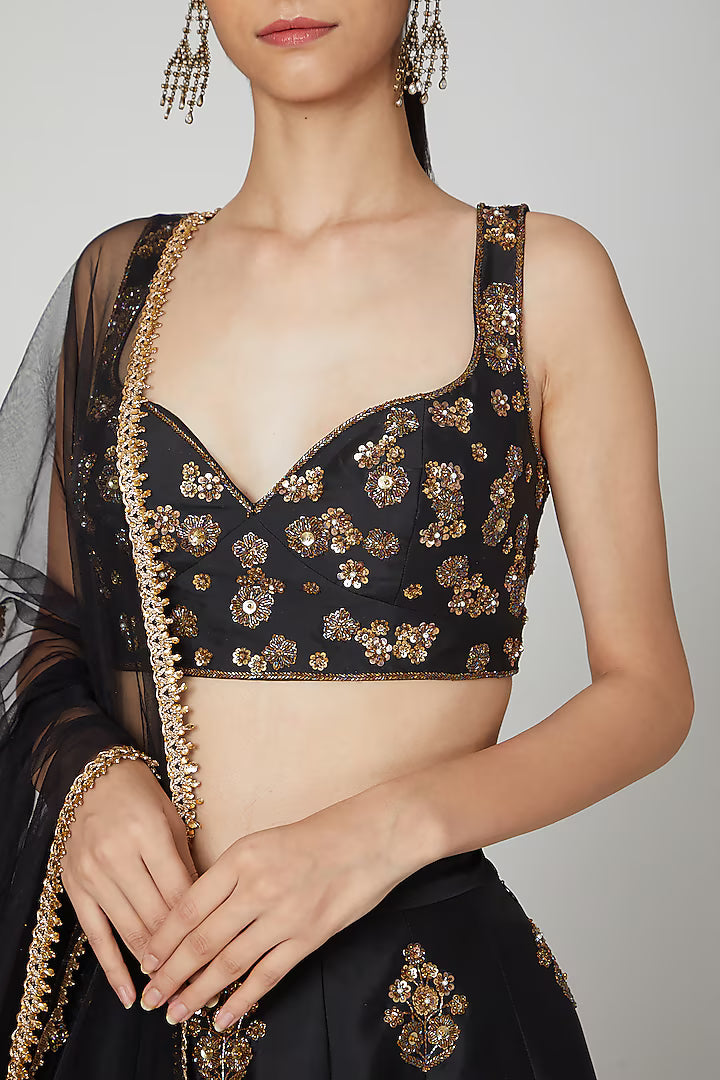 Black Embroidered Lehenga Set