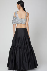 Black Taffeta Sequins Embroidered Layered Lehenga Set