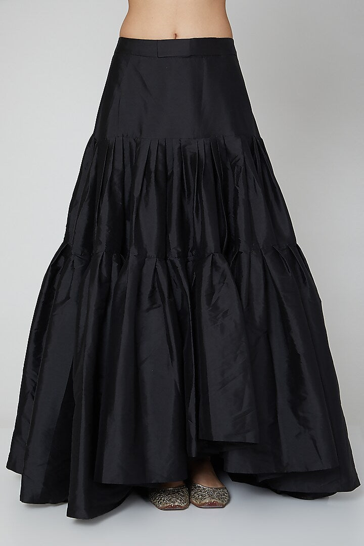 Black Taffeta Sequins Embroidered Layered Lehenga Set