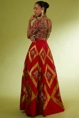 Red Taffeta & Brocade Lehenga Set
