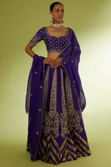 Violet Taffeta & Brocade Lehenga Set