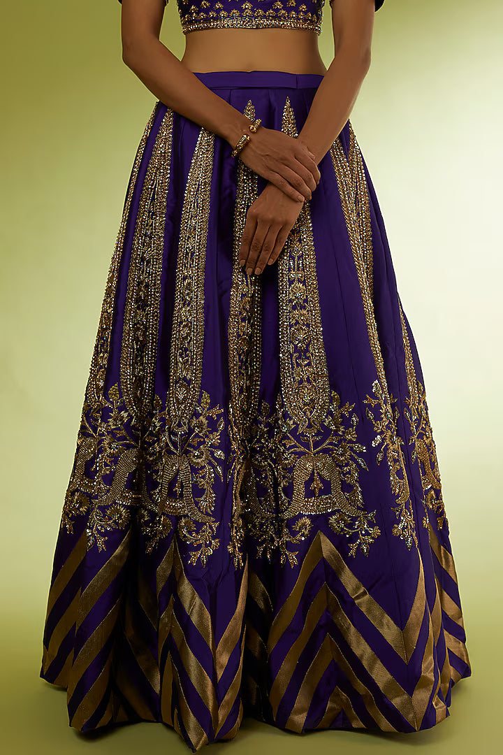 Violet Taffeta & Brocade Lehenga Set