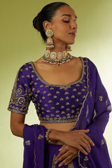 Violet Taffeta & Brocade Lehenga Set