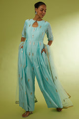 Blue Hand Embroidered Jumpsuit
