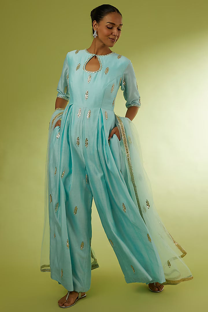 Blue Hand Embroidered Jumpsuit