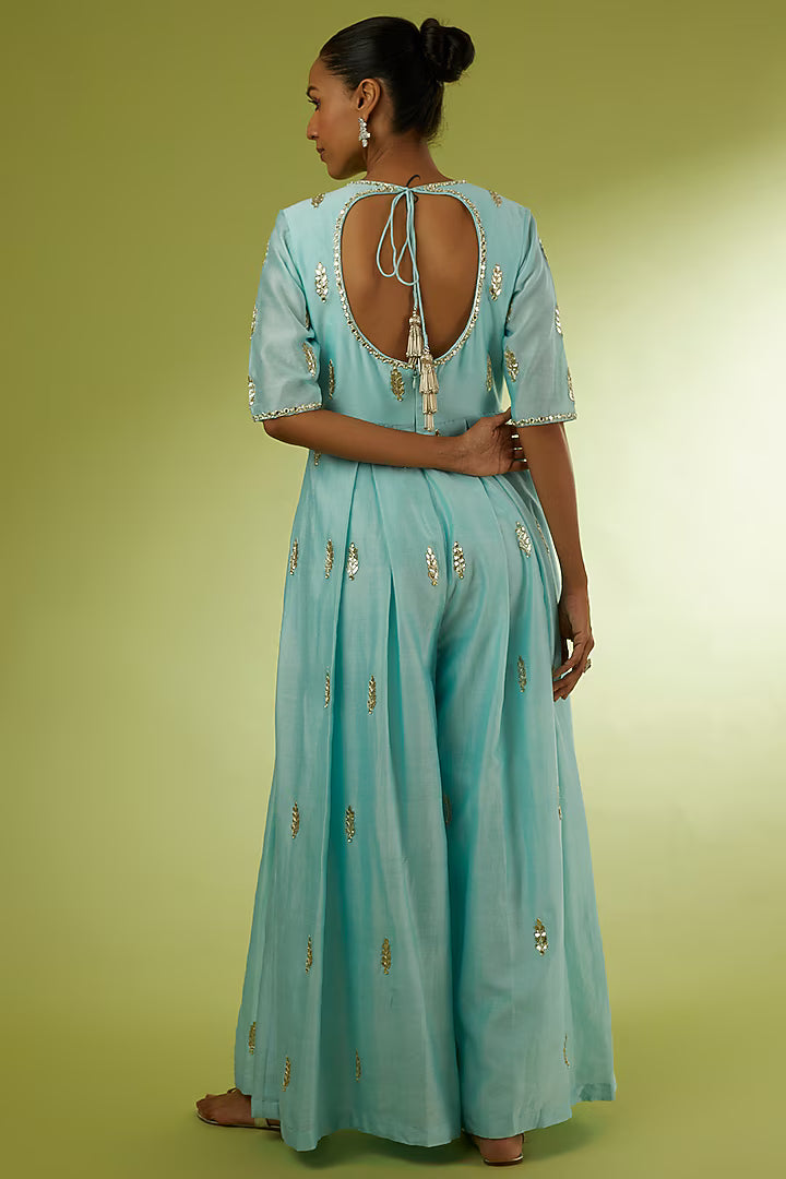 Blue Hand Embroidered Jumpsuit