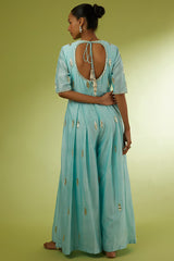 Blue Hand Embroidered Jumpsuit