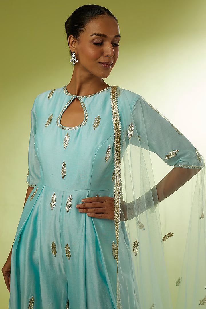 Blue Hand Embroidered Jumpsuit