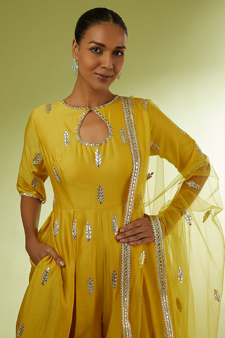 Yellow Hand Embroidered Jumpsuit