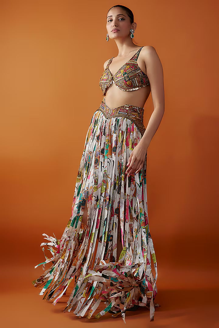 Ivory Crepe Hand Embroidered Lehenga Set