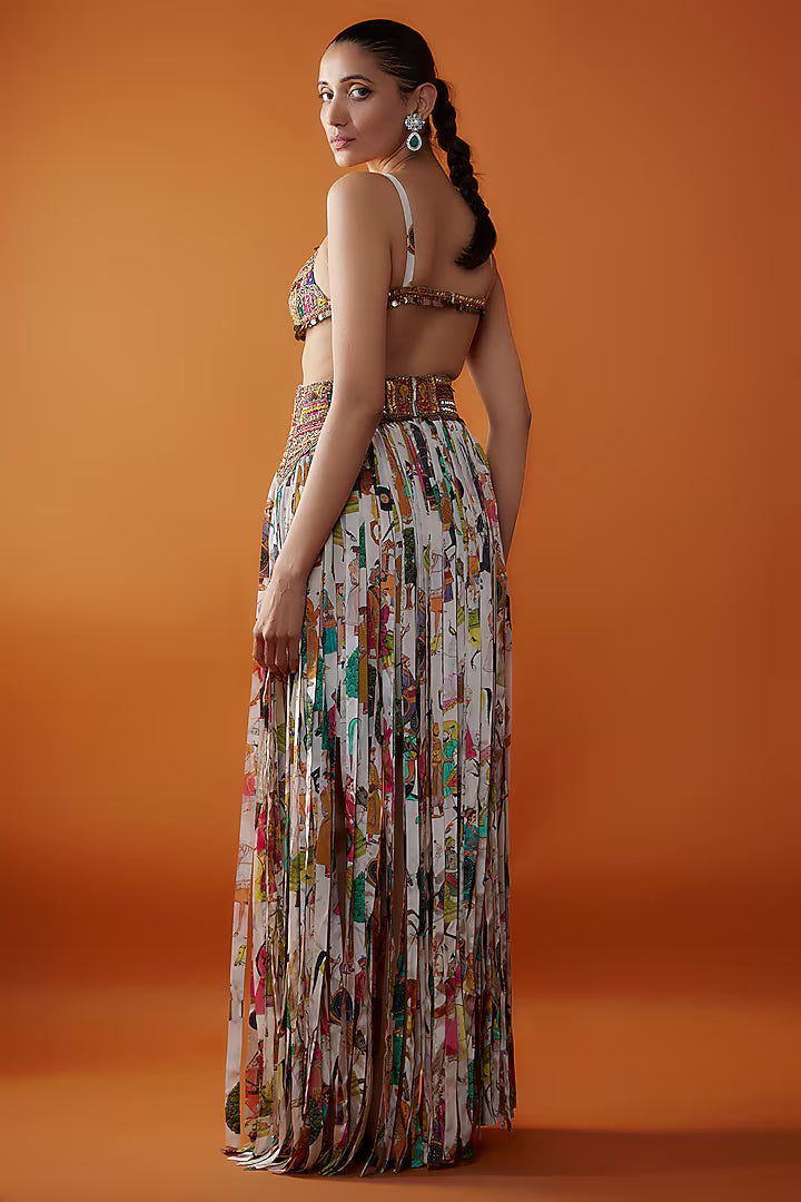 Ivory Crepe Hand Embroidered Lehenga Set