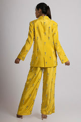 Citrine Yellow Crepe Hand Embroidered Pant Suit Set