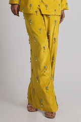 Citrine Yellow Crepe Hand Embroidered Pant Suit Set