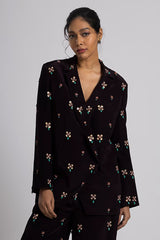 Brown Crepe Hand Embroidered Pant Suit Set