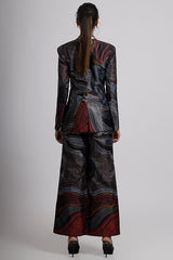 Black Taffeta & Georgette Hand Embroidered Pant Suit Set