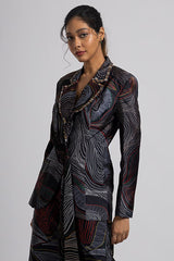 Black Taffeta & Georgette Hand Embroidered Pant Suit Set