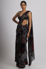 Black Georgette & Crepe Saree Set