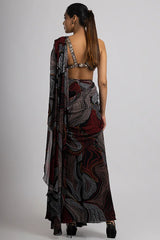 Black Georgette & Crepe Saree Set