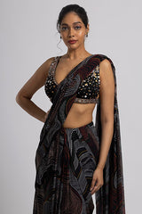Black Georgette & Crepe Saree Set