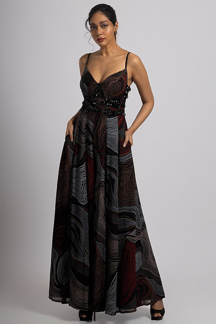Black Georgette Hand Embroidered Corset Jumpsuit