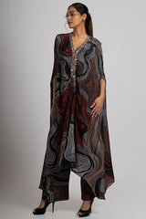 Black Crepe Hand Embroidered Kaftan Set