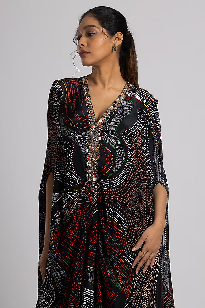 Black Crepe Hand Embroidered Kaftan Set