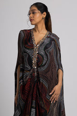 Black Crepe Hand Embroidered Kaftan Set