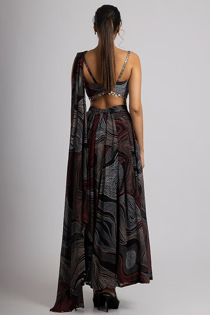 Black Crepe & Georgette Flared Pant Set