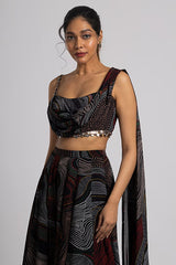 Black Crepe & Georgette Flared Pant Set