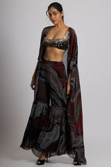Black Georgette & Crepe Sharara Set