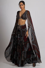 Black Georgette Hand Embroidered Lehenga Set