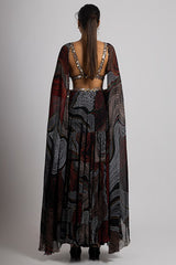 Black Georgette Hand Embroidered Lehenga Set