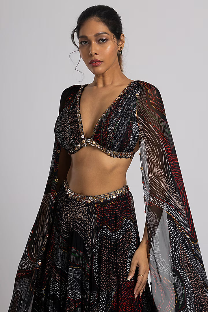 Black Georgette Hand Embroidered Lehenga Set