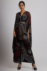 Black Georgette Hand Embroidered Kaftan Set