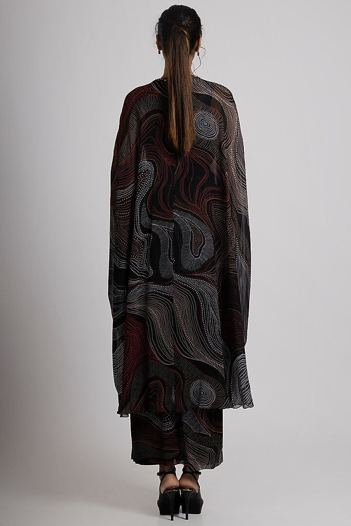 Black Georgette Hand Embroidered Kaftan Set