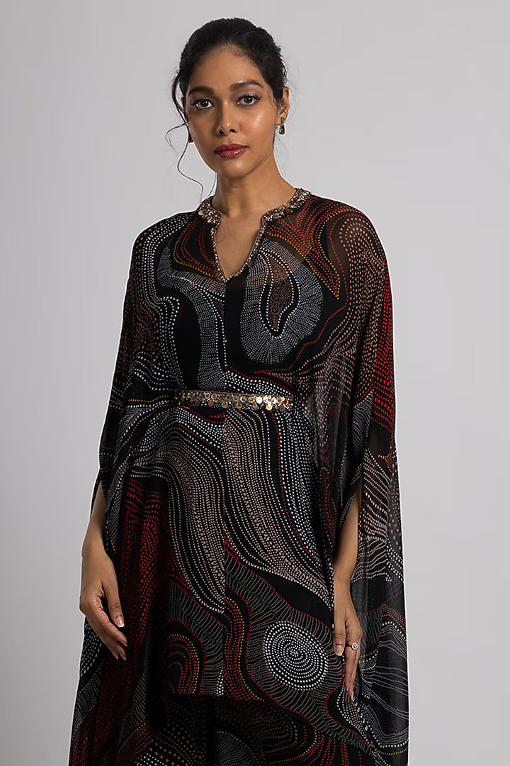 Black Georgette Hand Embroidered Kaftan Set