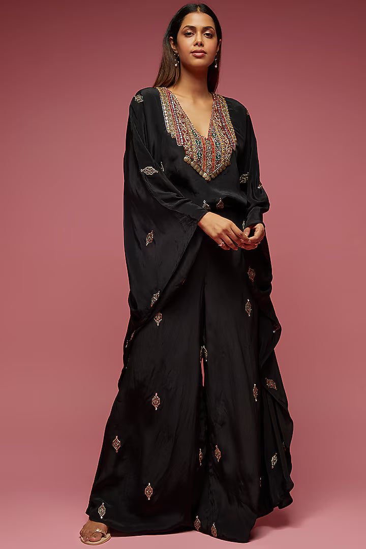 Black Crepe Hand Embroidered Jumpsuit