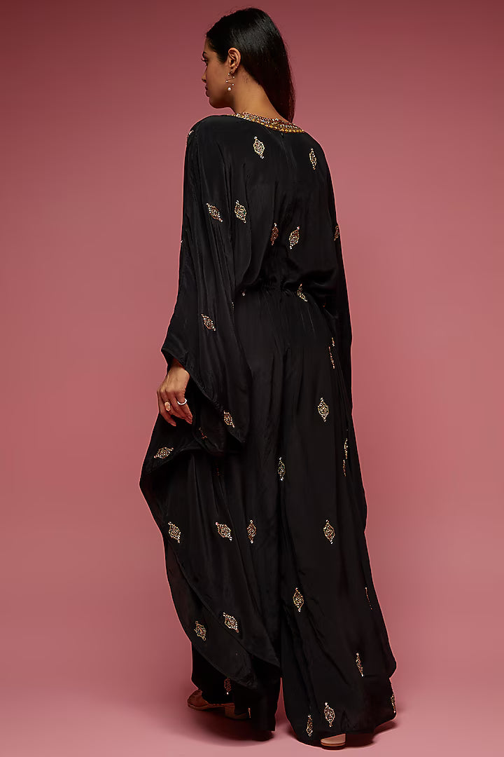 Black Crepe Hand Embroidered Jumpsuit