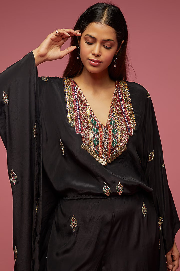 Black Crepe Hand Embroidered Jumpsuit